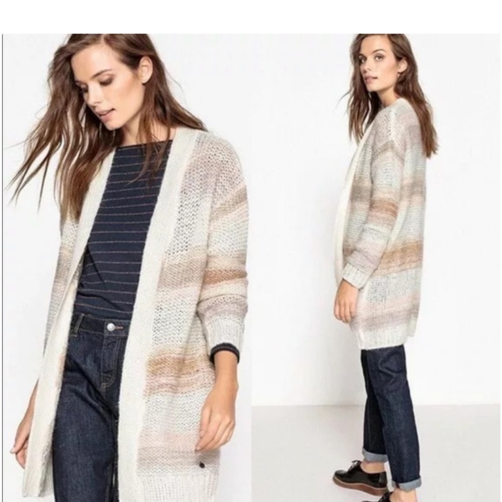 Anthropologie Numph Loraina Metallic Striped Cardigan Long Sweater SM Wool Blend - Picture 3 of 16